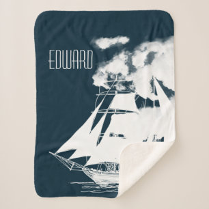 Tall Ship & Clouds Nautical Sherpa Blanket