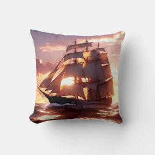 Tall ship in full sail cushion