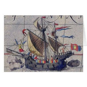 Tall Ship Map of the Pacific Ocean Greeting Card