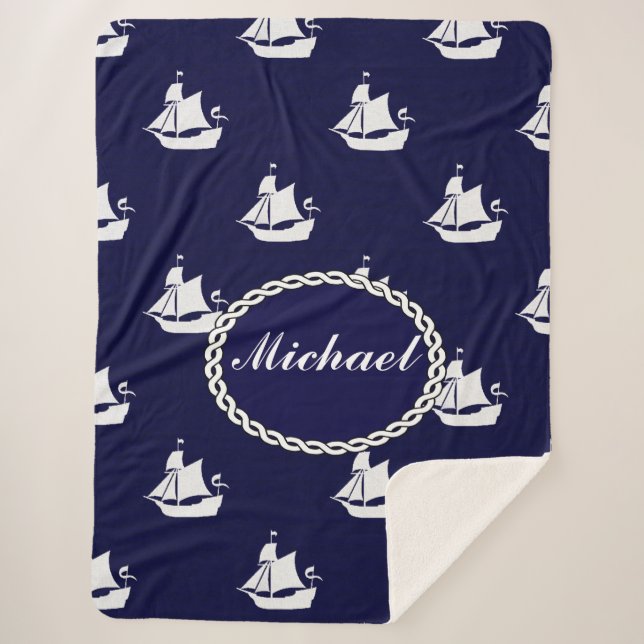 Tall Ship Nautical Personalised Sherpa Blanket (Front)