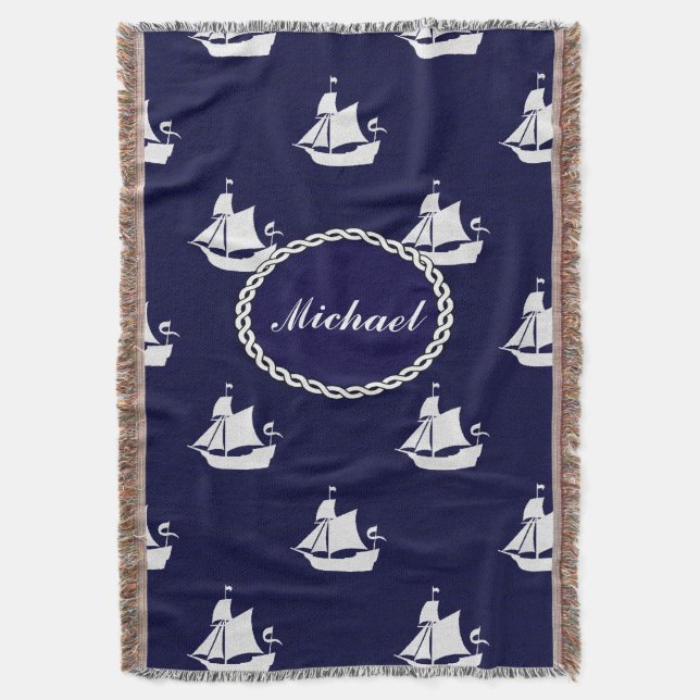 Tall Ship Nautical Personalised Throw Blanket (Front Vertical)