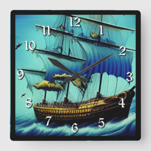 Tall Ship Nautical  Square Wall Clock