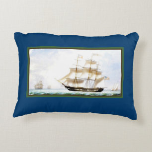 Tall Ship Navy Blue Nautical Vintage Decorative Cushion