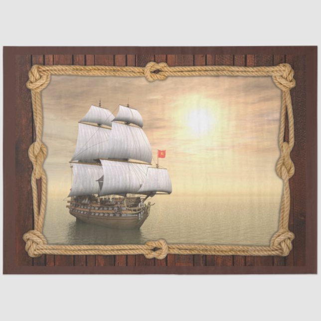 Tall Ship Sailboa Framed Decoupage Tissue Paper (Front)