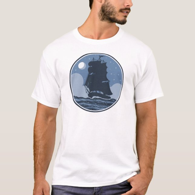 Tall Ship Sailing on Open Sea T-Shirt (Front)