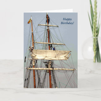 Tall Ship Seamen Furl the Sails Birthday Card