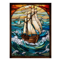 Tall Ship Stained Glass Window Design