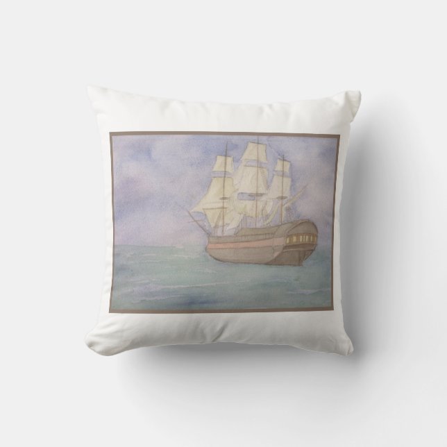 Tall Ship Watercolor Cushion (Front)
