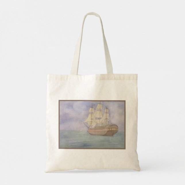 Tall Ship Watercolor Tote Bag (Back)