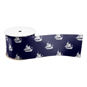 Tall Ships Nautical Satin Ribbon