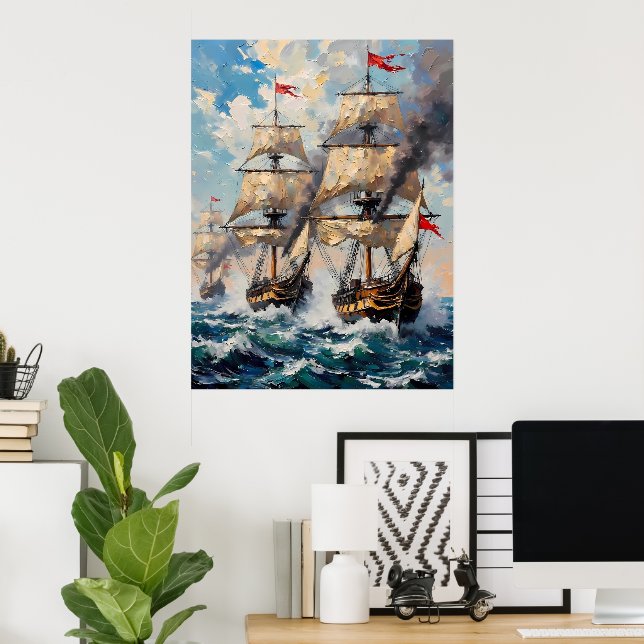 Tall Ships on a Raging Sea Poster (Home Office)