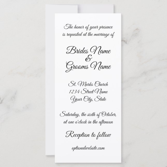 Tall Skinny Calligraphy Wedding Invitation (Front)