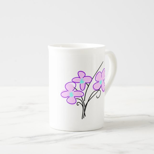 Tall Slim Bone China Delicate Pink Bouquet Tea Mug (Front Right)