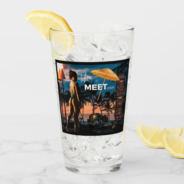 Tall TikiMeet.com Glass with Island Girl (Front Ice)