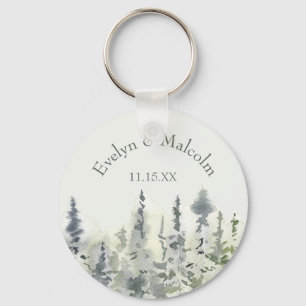 Tall Timber Watercolor Evergreen Trees Key Ring