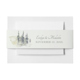 Tall Timber Watercolor Evergreen Trees Wedding Invitation Belly Band