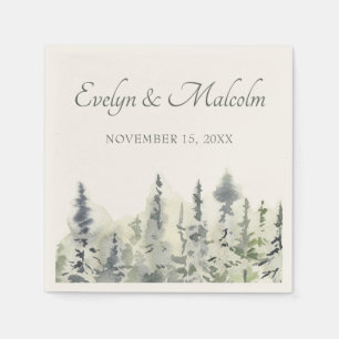 Tall Timber Watercolor Evergreen Trees Wedding Napkin