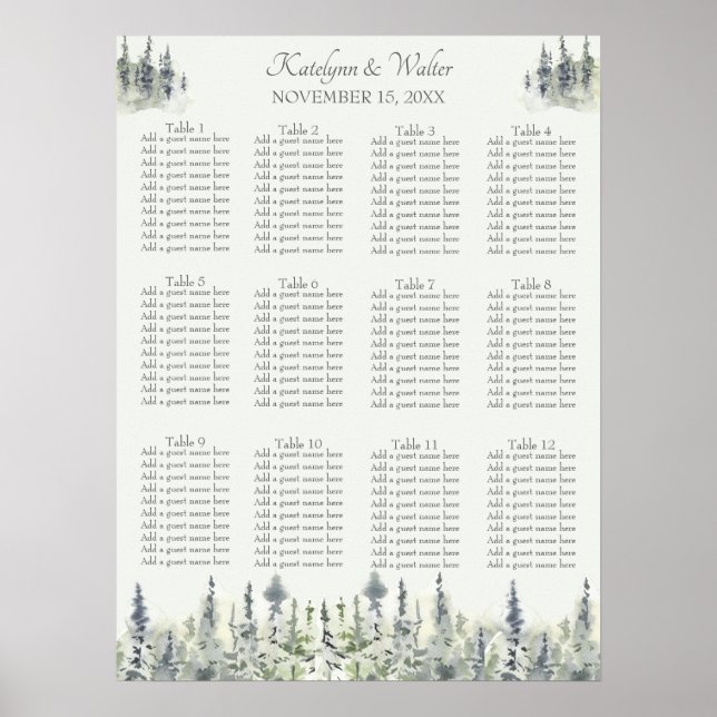 Tall Timber Watercolor Evergreen Trees Wedding Poster (Front)