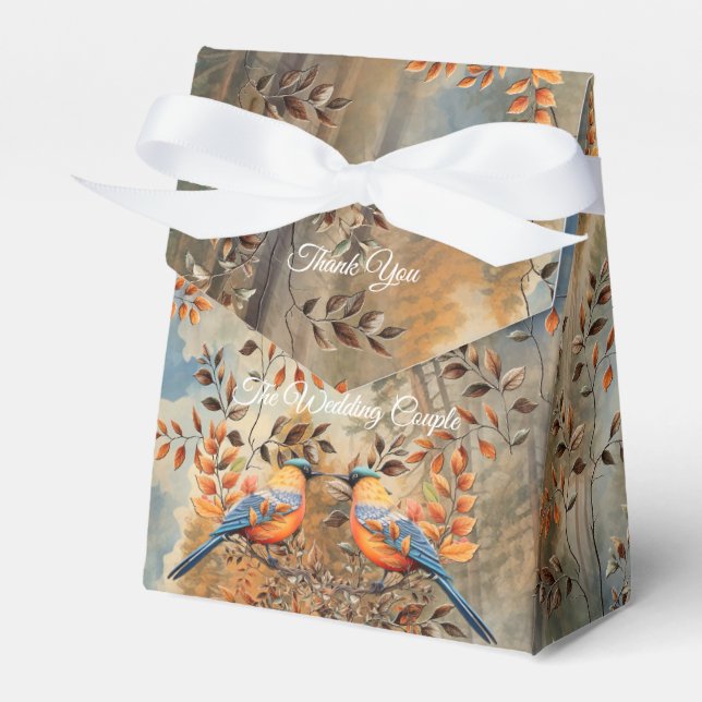 Tall trees, Autumn leaves & Bluebirds. Favour Box (Front Side)