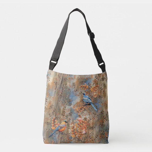 Tall trees, the Leaves of Autumn & Blue-Birds Crossbody Bag (Front)