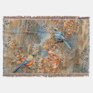 Tall trees, the Leaves of Autumn & Blue-Birds Throw Blanket