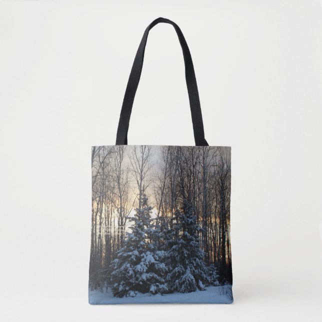 Tall White Spruce Winter Golden Sunset Tote Bag (Front)
