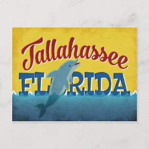 Tallahassee Florida Dolphin Retro Vintage Travel Postcard