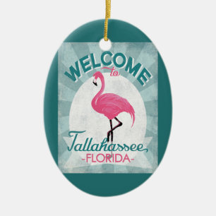 Tallahassee Florida Pink Flamingo Retro Ceramic Tree Decoration