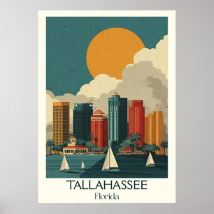 Tallahassee Florida Vintage City Sunset Travel Art Poster