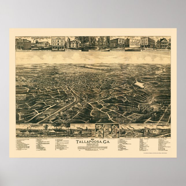 Tallapoosa, GA Panoramic Map - 1892 Poster (Front)