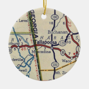 Tallapoosa GA Vintage Map Ceramic Tree Decoration