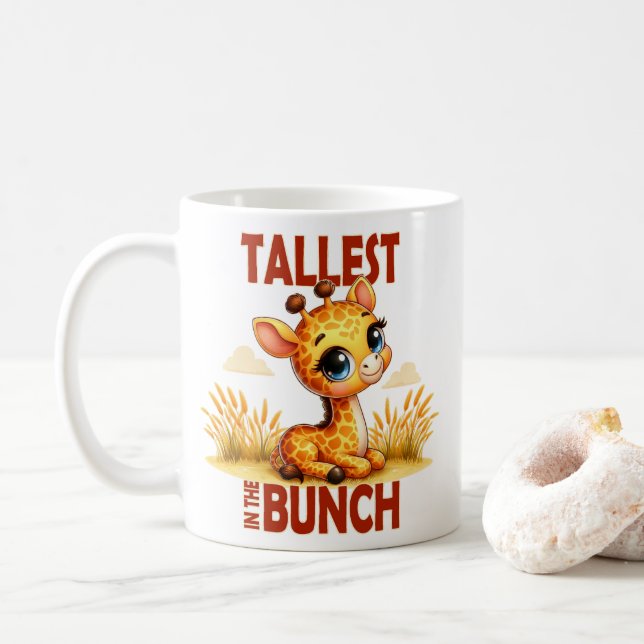 Tallest in the Bunch pun Cute Baby Giraffe cartoon Coffee Mug (With Donut)