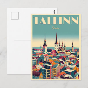 Tallinn city Estonia retro travel gifts Postcard