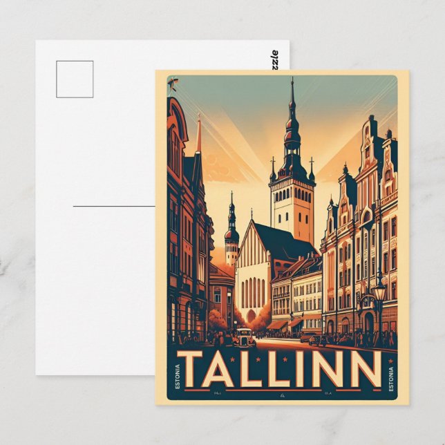 Tallinn city Estonia retro travel gifts Postcard (Front/Back)
