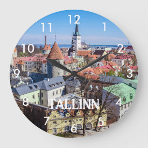 Tallinn downtown aerial view in Estonia Large Clock