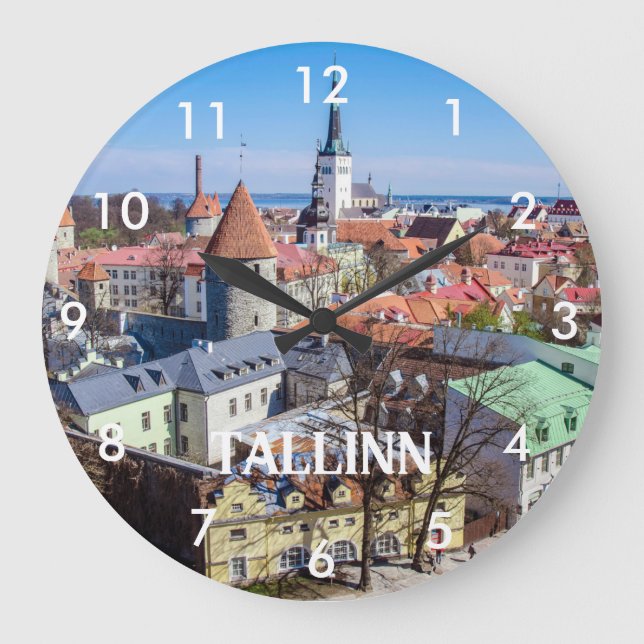 Tallinn downtown aerial view in Estonia Large Clock (Front)