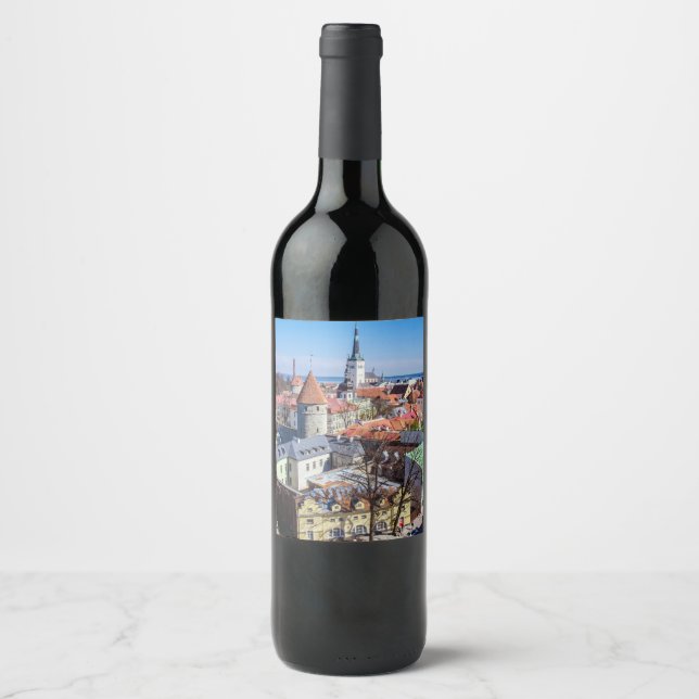 Tallinn downtown aerial view wine label (Front)