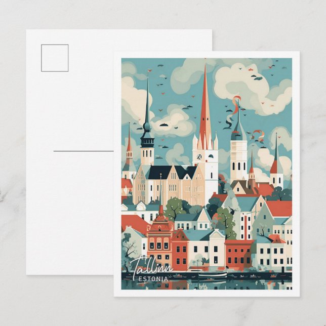 Tallinn Estonia Art Travel Place illustration Postcard (Front/Back)
