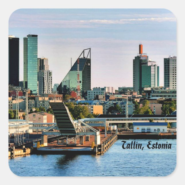 Tallinn, Estonia cityscape photograph Square Sticker (Front)