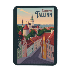 Tallinn Estonia Illustration Travel Art Vintage Magnet