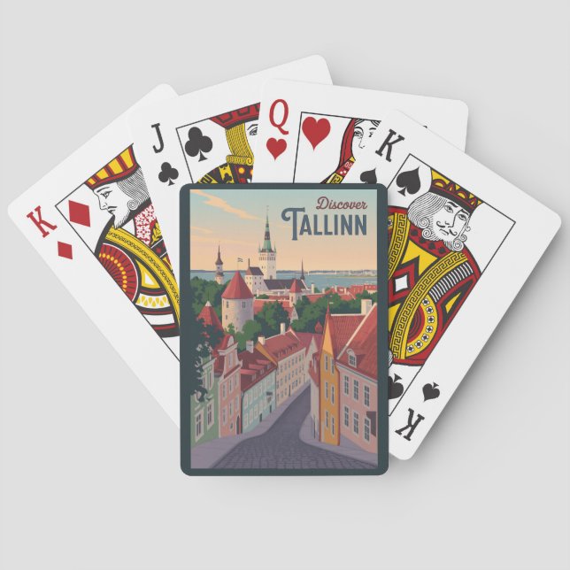 Tallinn Estonia Illustration Travel Art Vintage Playing Cards (Back)