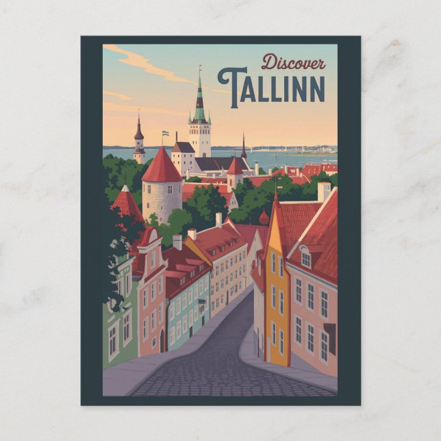 Tallinn Estonia Illustration Travel Art Vintage Postcard (Front)
