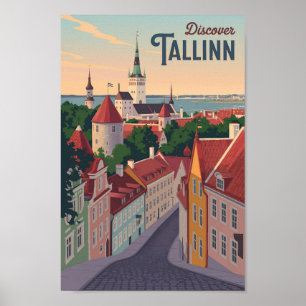 Tallinn Estonia Illustration Travel Art Vintage Poster