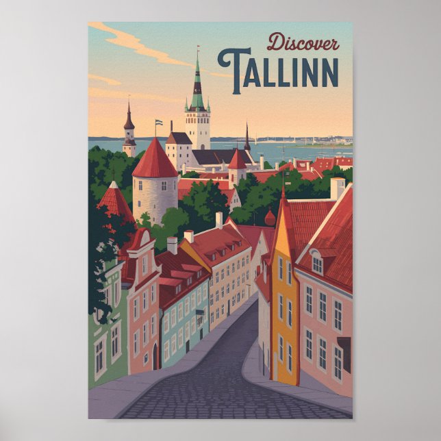 Tallinn Estonia Illustration Travel Art Vintage Poster (Front)