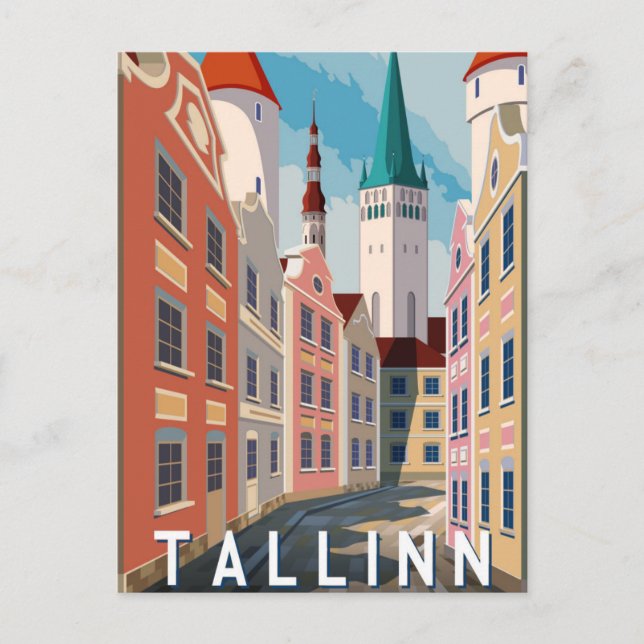 Tallinn Estonia Retro Travel Art Vintage  Postcard (Front)