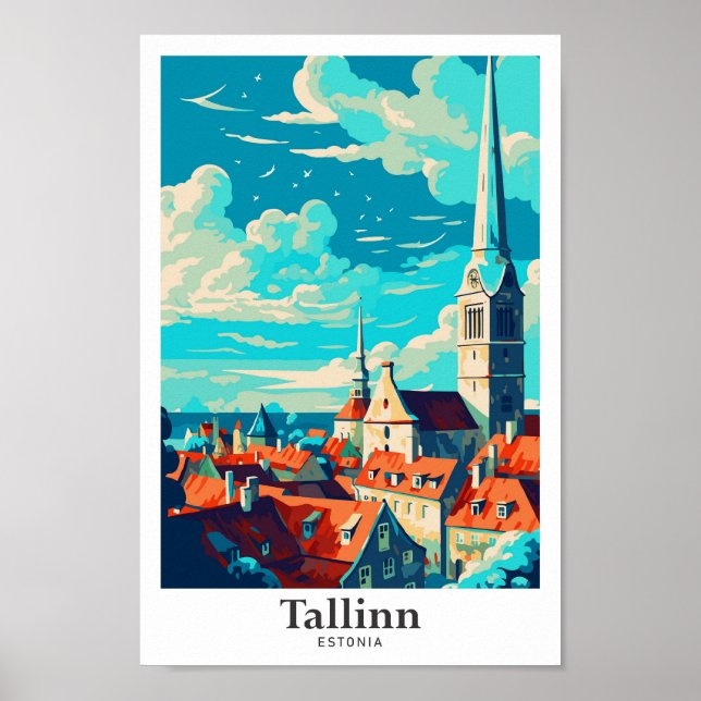 Tallinn Estonia Travel Art Vintage Illustration Poster (Front)