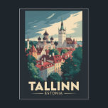Tallinn Estonia Travel Art Vintage Postcard<br><div class="desc">Tallinn retro vector travel design. Tallinn,  the fairytale capital of Estonia,  is known for its cobblestone streets,  mediaeval towers,  and perfectly preserved Old Town.</div>