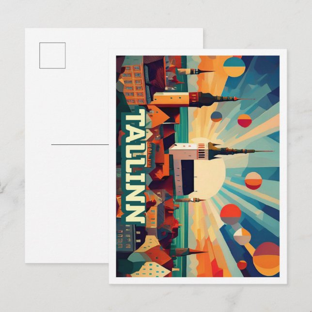 Tallinn Estonia Travel artistic colourful Postcard (Front/Back)