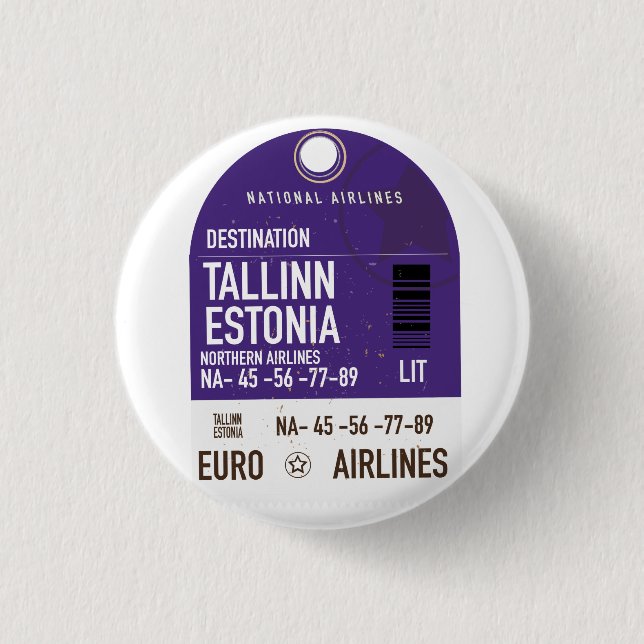 Tallinn Estonia travel ticket Metal Print 3 Cm Round Badge (Front)