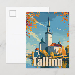 Tallinn Estonia Vintage Retro Travel Illustration Postcard